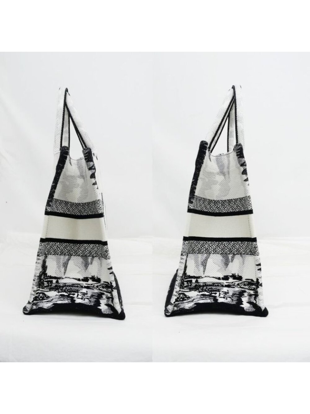 Christian Dior Book Tote Eiffel Tower Monotone Black And White Handbag - Picture 3 of 10